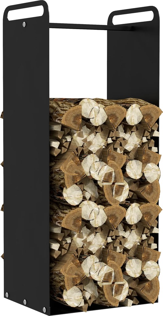 Suporte para lenha de interior 37 x 30 x 90 cm com alças resistentes à ferrugem e ao desgaste, aço preto