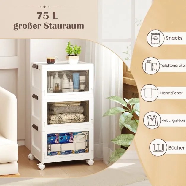 conjunto de 3 caixas empilháveis de plástico branco (75 L) tampa dobrável branco