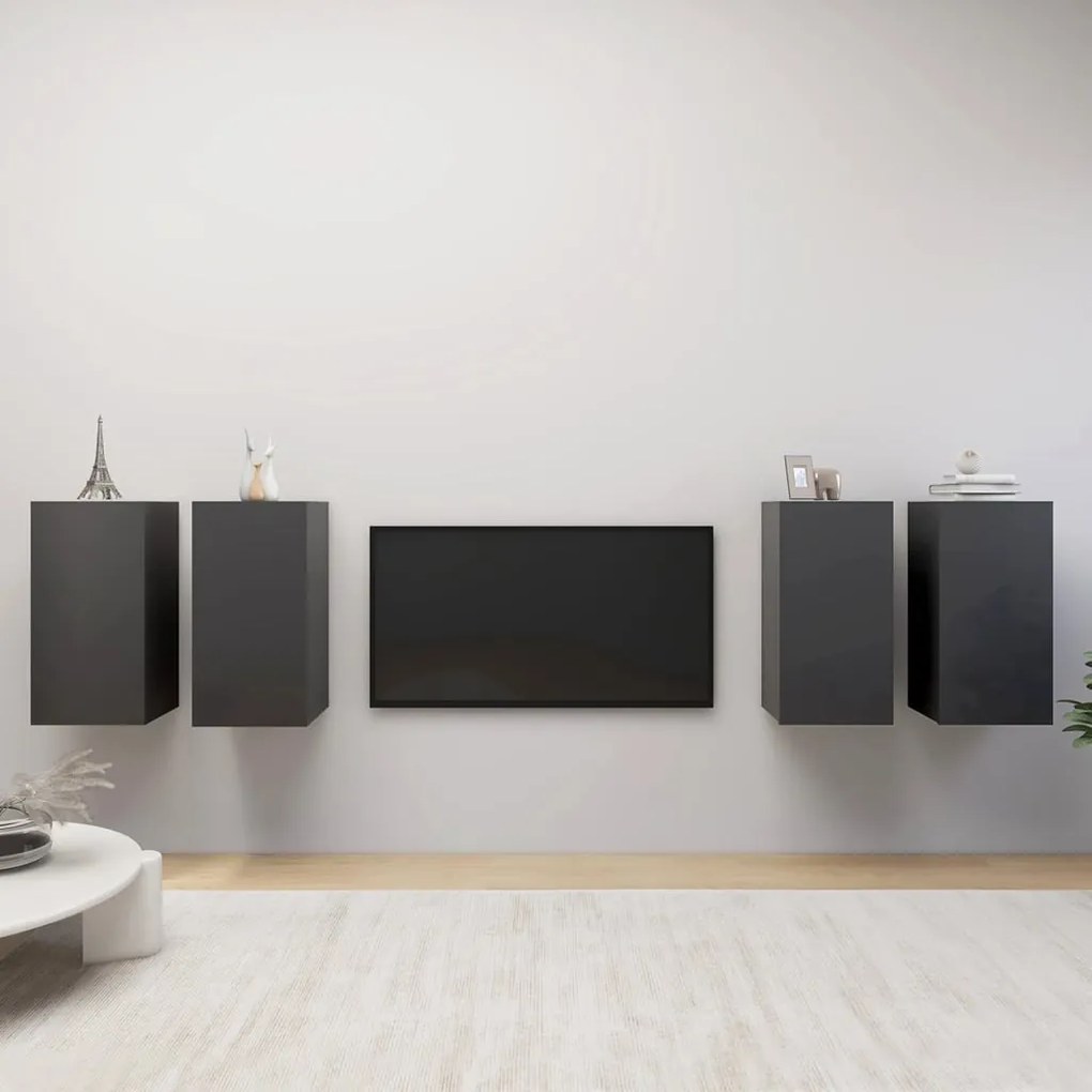 Móveis de TV 4 pcs 30,5x30x60 cm derivados de madeira cinzento