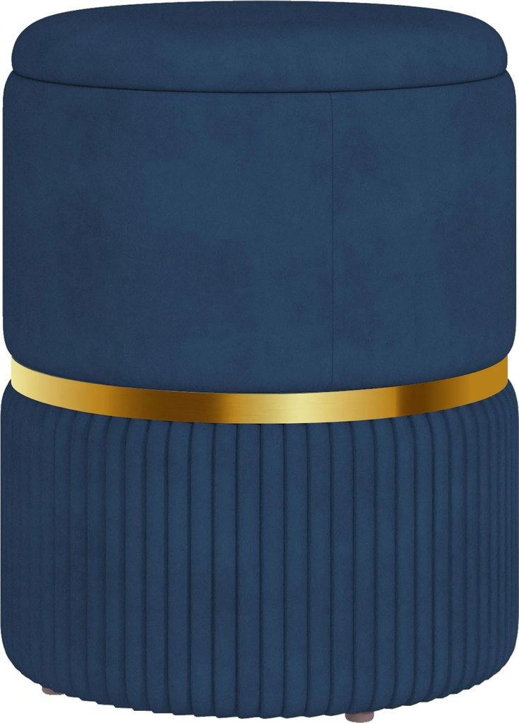 HOMCOM Banco de Armazenamento para Dormitório Puff de Arrumação Estofado em Veludo com Pés Antiderrapantes Ø36x44 cm Azul Escuro | Aosom Portugal