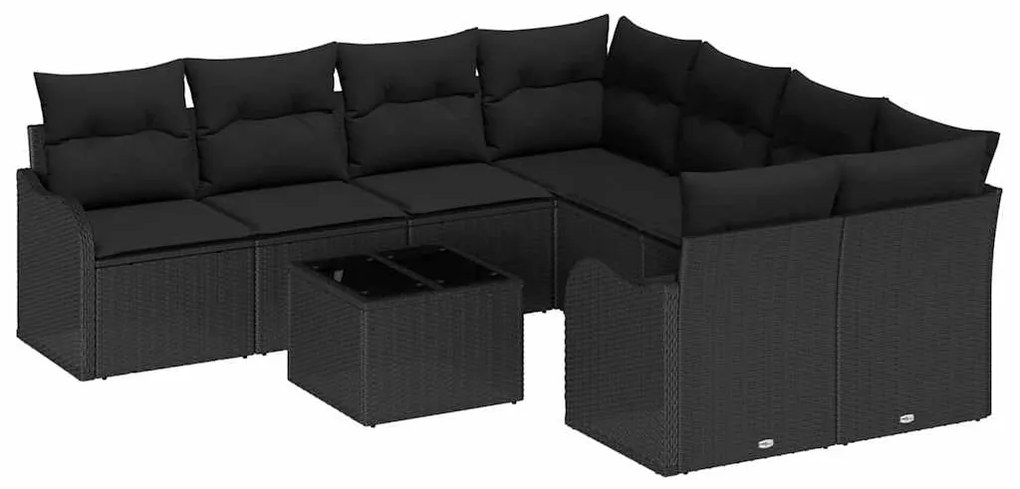 Conjunto de Sofás de Jardim de 9 Peças com Almofadas Pretas em Polirat