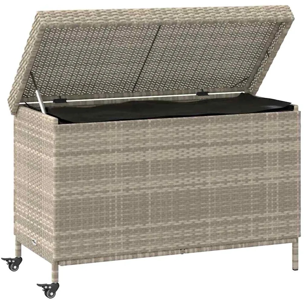 Caixa de arrumação com rodas 110x55x73 cm vime PE cinza-claro