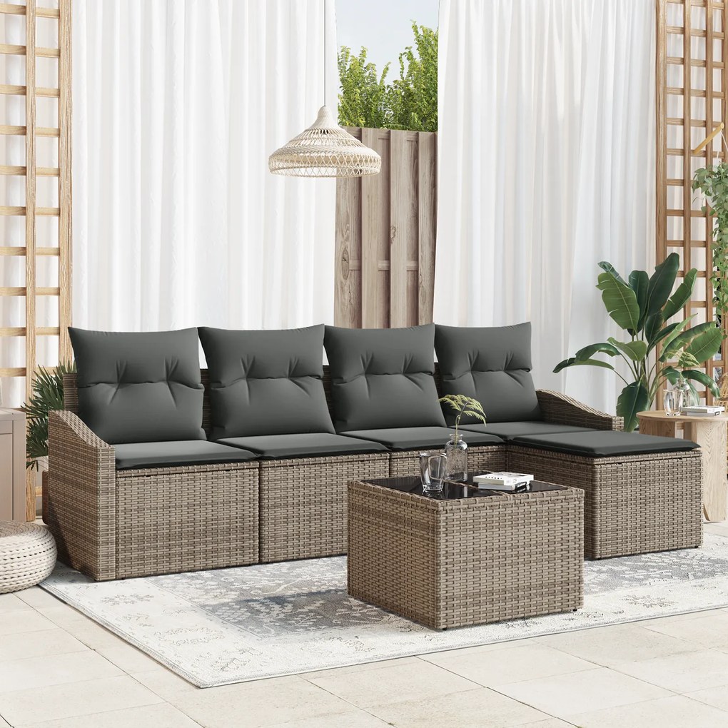 Conjunto de Jantar de Jardim com Almofadas Preta Vime Poliéster