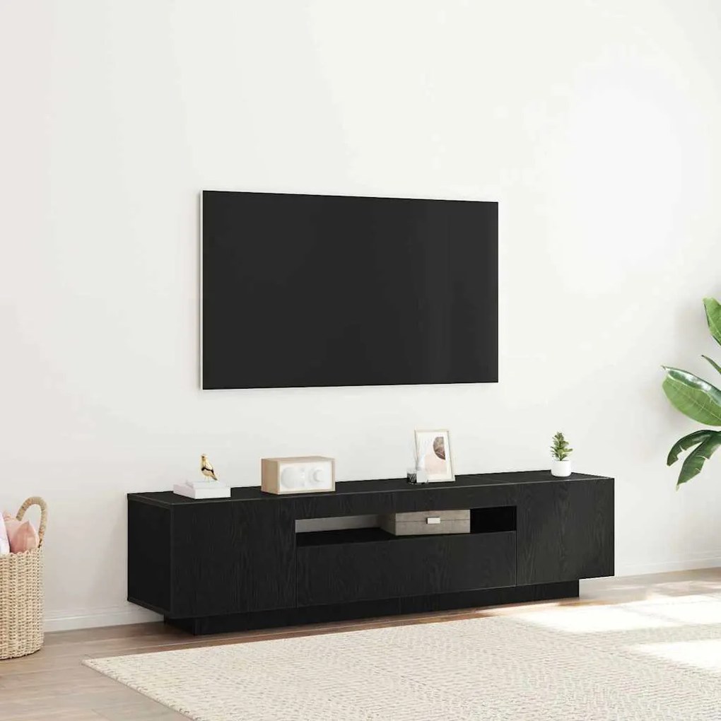 Gabinete de TV vidaXL com luzes LED em Preto Carvalho, 160x35x40 cm em