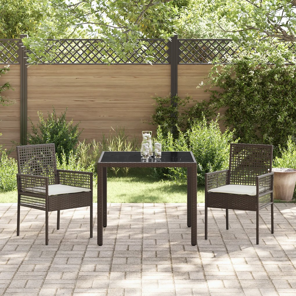 Conjunto de Jantar de Jardim 3 Peças com Almofadas Castanho Polyrattan