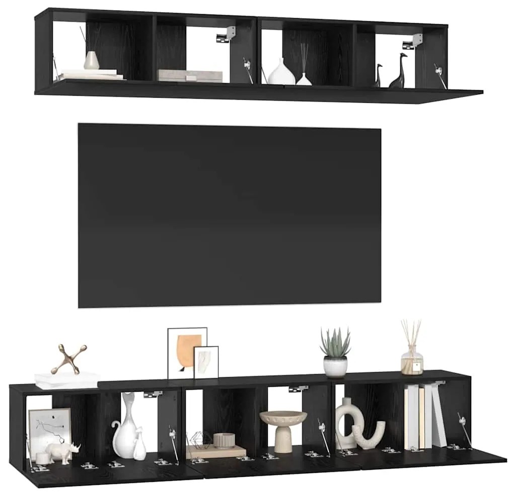 Conjunto de móvel de TV com prateleira com armazenamento com porta 5 p