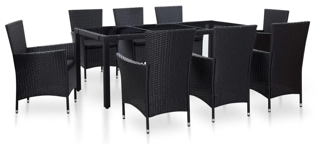 vidaXL Conjunto de jantar para exterior 9 pcs vime PE preto