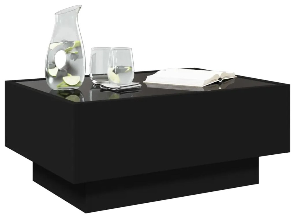 Mesa de centro c/ LEDs 70x50x30 cm derivados de madeira preto