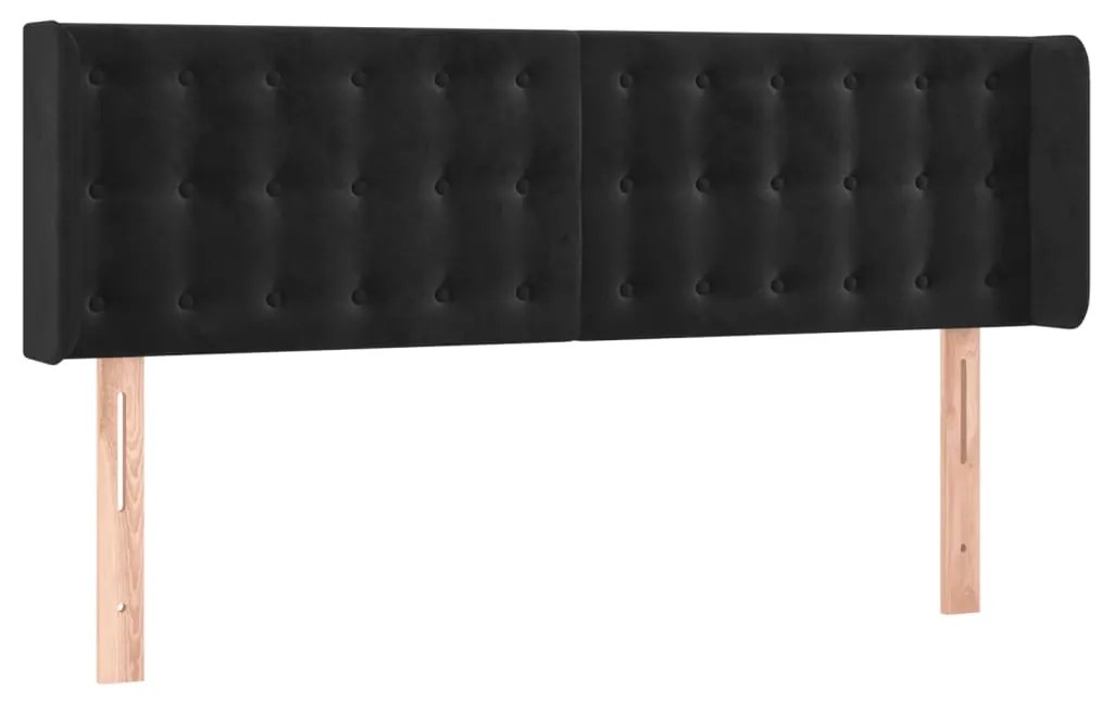 Cabeceira de cama c/ luzes LED veludo 147x16x78/88 cm preto
