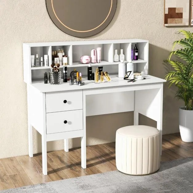 Secretária com 2 gavetas e estante com 5 cubículos 120 x 60 x 110 cm Branca