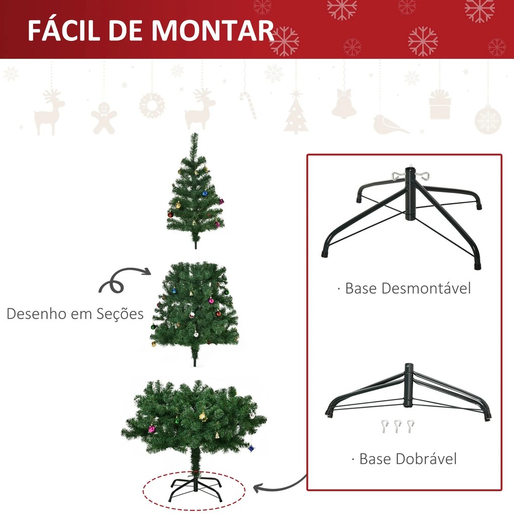 HOMCOM Árvore de Natal Artificial 180cm Ignífugo com 624 Ramos 48 Deco