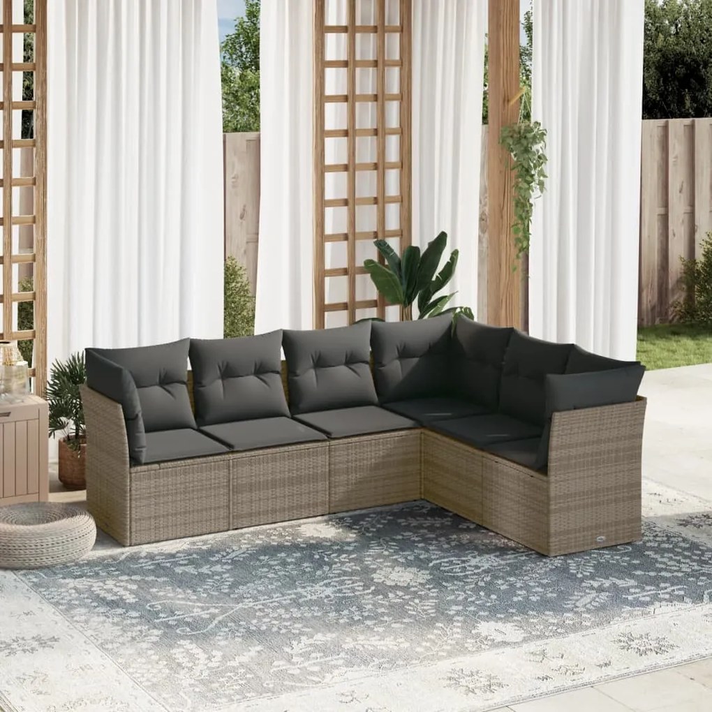 vidaXL 6 pcs conjunto sofás de jardim com almofadões vime cinzento