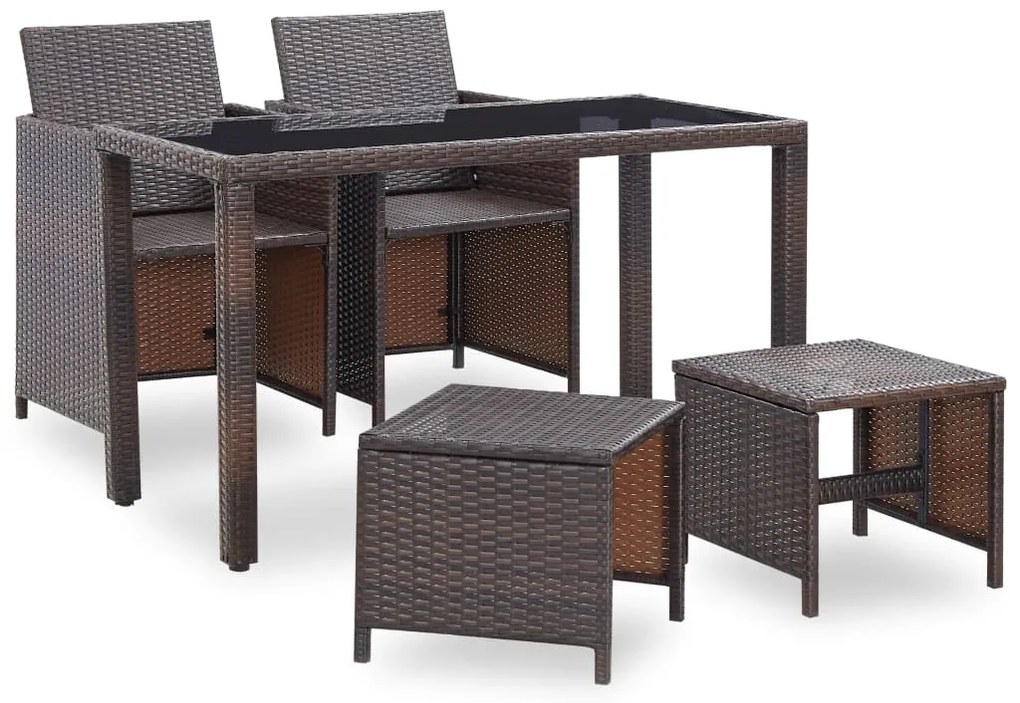 5 pcs conjunto de jantar exterior c/ almofadões vime castanho
