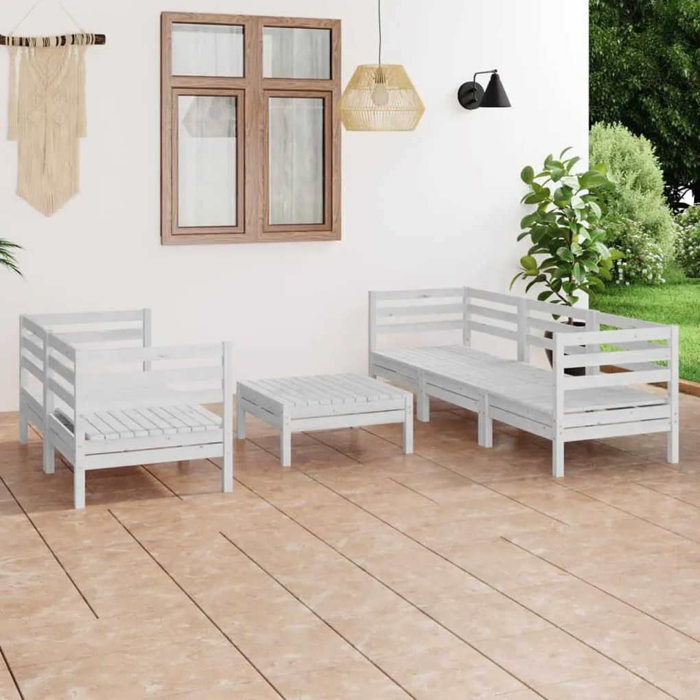 vidaXL 6 pcs conjunto lounge de jardim pinho maciço branco