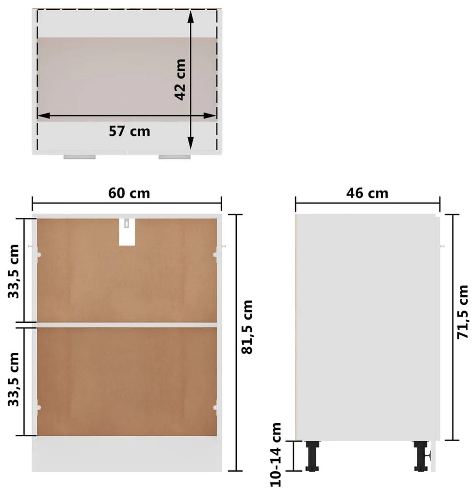 Armário inferior “Lyon” 60x46x81,5cm derivados madeira branco
