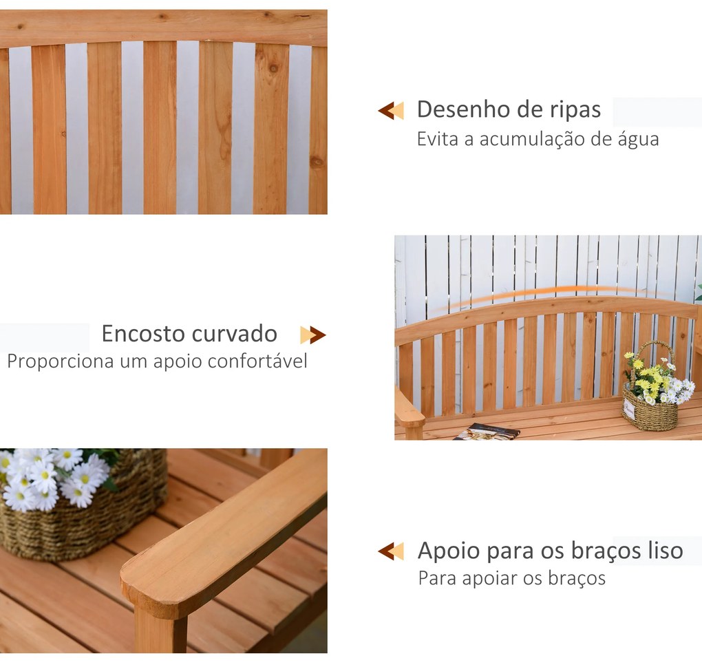 Outsunny Banco de Jardim de 3 Lugares Banco de Ripas de Madeira com Encosto Apoio para os Braços Terraço Varanda Exterior Carga 320kg 140x50x85cm Natural