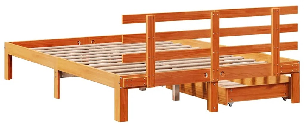Estrutura cama c/ gavetas 160x200 cm pinho maciço castanho-mel