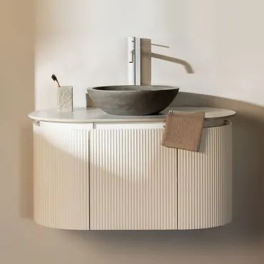 Conjunto De Móvel De Casa De Banho Suspenso Em Madeira Carsone Branco & Sem Unidade Auxiliar & Cimento Cinzento Redondo Ø40 Cm Tarsis & Sem - Sklum