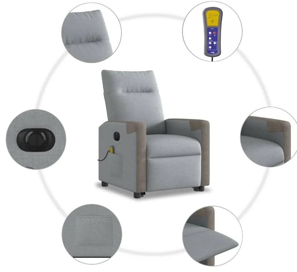 Poltrona elétrica reclinável massagens tecido cinzento-claro