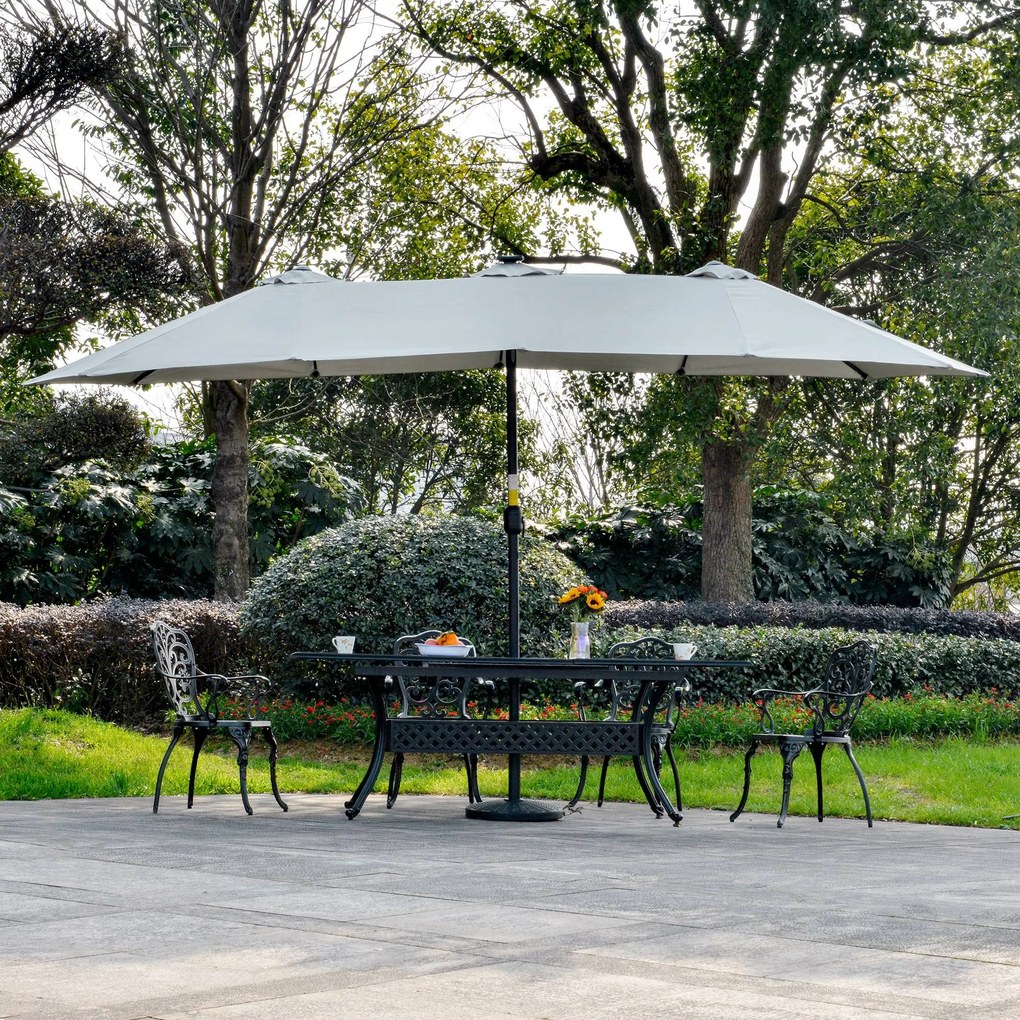 Chapéu de Sol Duplo de Jardim com 48 Luzes LED Solar 450x265x240cm Cha