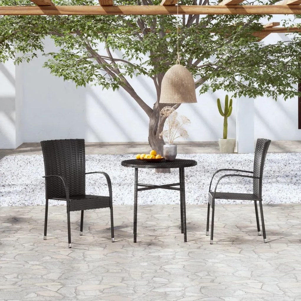 3098028 vidaXL 3 pcs conjunto de jantar para jardim vime PE preto