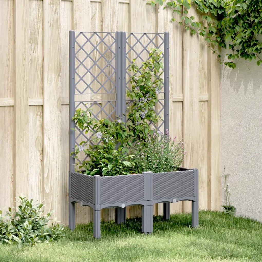 vidaXL Vaso/floreira de jardim c/ treliça 80x40x142 cm PP cinzento azul