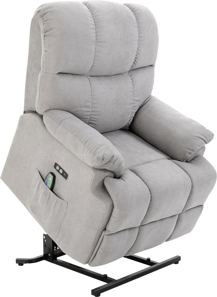 HOMCOM Poltrona com função de elevação, Poltrona de massagem, Poltrona relax com porta USB, Poltrona de TV com comando remoto, Bolso lateral, Poltrona de TV reclinável com acabamento aveludado, Cinza | Aosom Portugal
