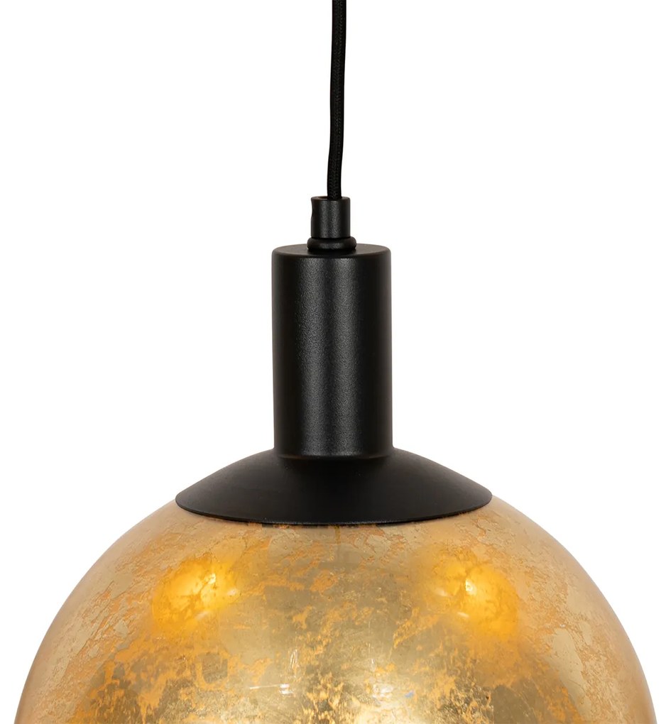 Candeeiro de suspensão design preto com vidro dourado 5 luzes - Bert