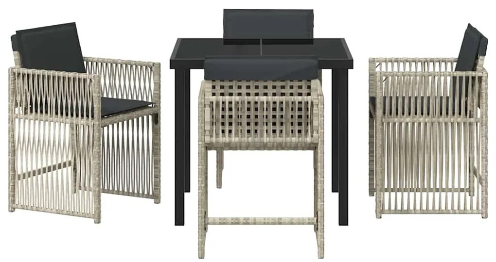 Conjunto de Jantar de Jardim com Almofadas Cinza Claro em Rattan
