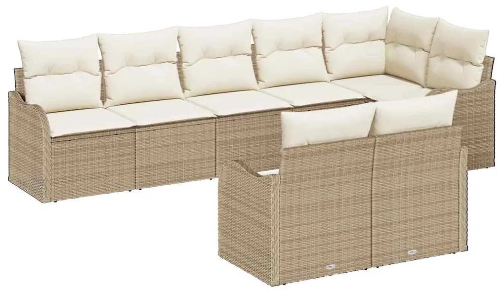 Conjunto de Sofá de Jardim vidaXL 8 Peças com Almofadas Bege Rattan