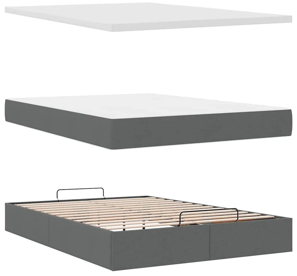 Estrutura de cama otomana com colchão 140x190cm cinzento escuro