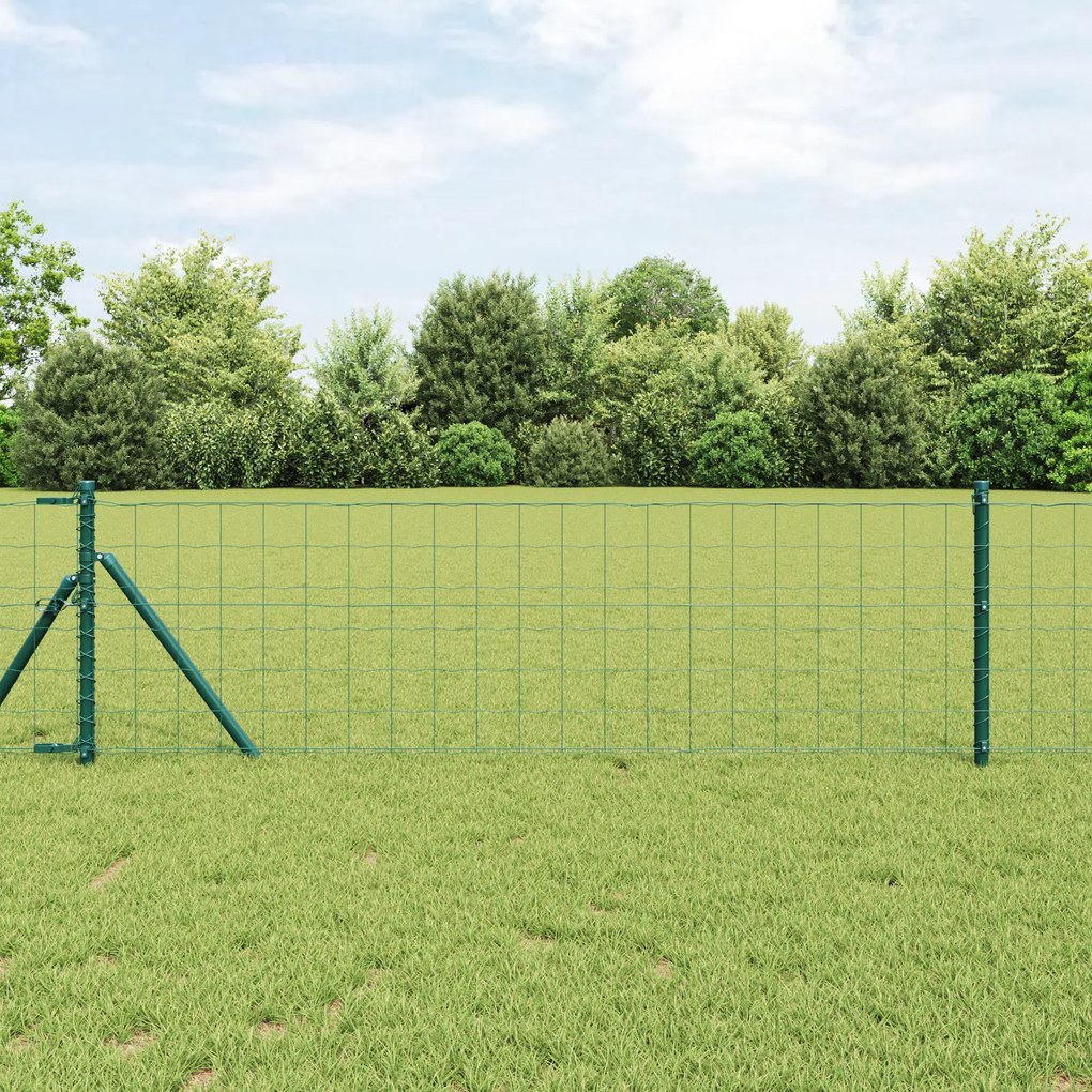 Cerca Euro com 7 Postes 0.4x10 m de Aço Galvanizado Verde