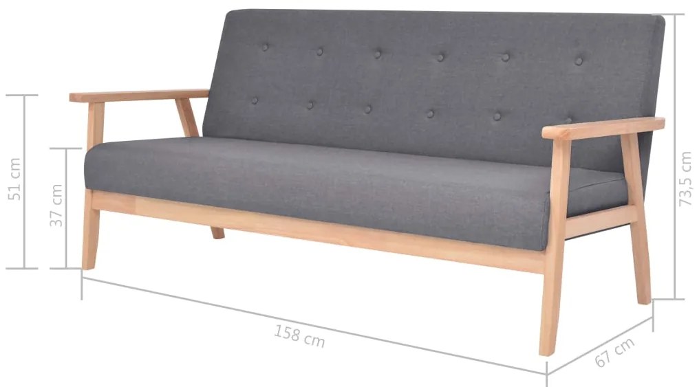 Conjunto de sofás 3 pcs tecido cinzento-escuro