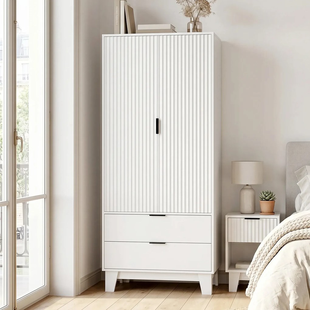 Roupeiro de Quarto, 80 x 50 x 180 cm, Fecho Suave, Branco