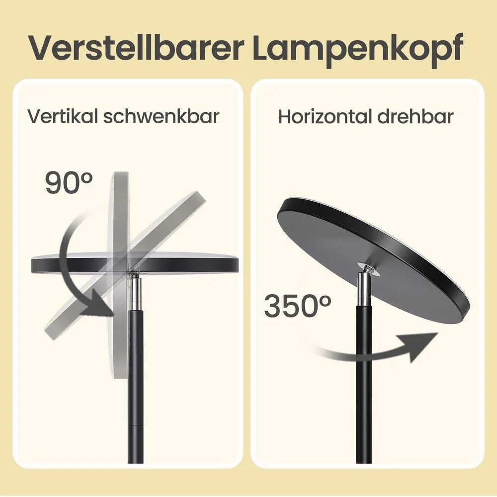 Candeeiro de pé 25 x 25 x 176 cm LED de 30 W, cabeça giratória, candeeiro de pé com comando à distância preto