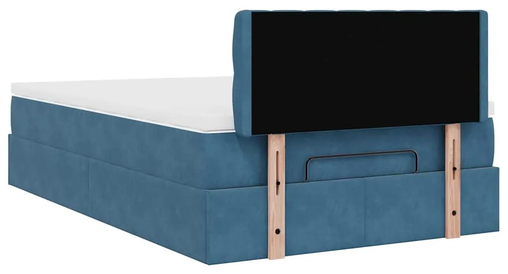 Estrutura cama otomana colchão 120x200cm veludo azul escuro