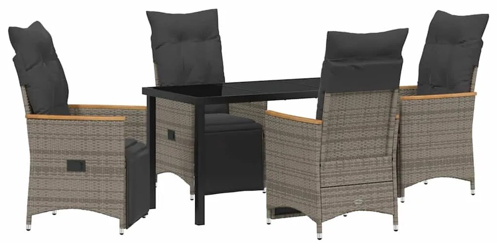 Conjunto de Jantar de Jardim de 5 Peças com Almofadas em Rattan Sintét