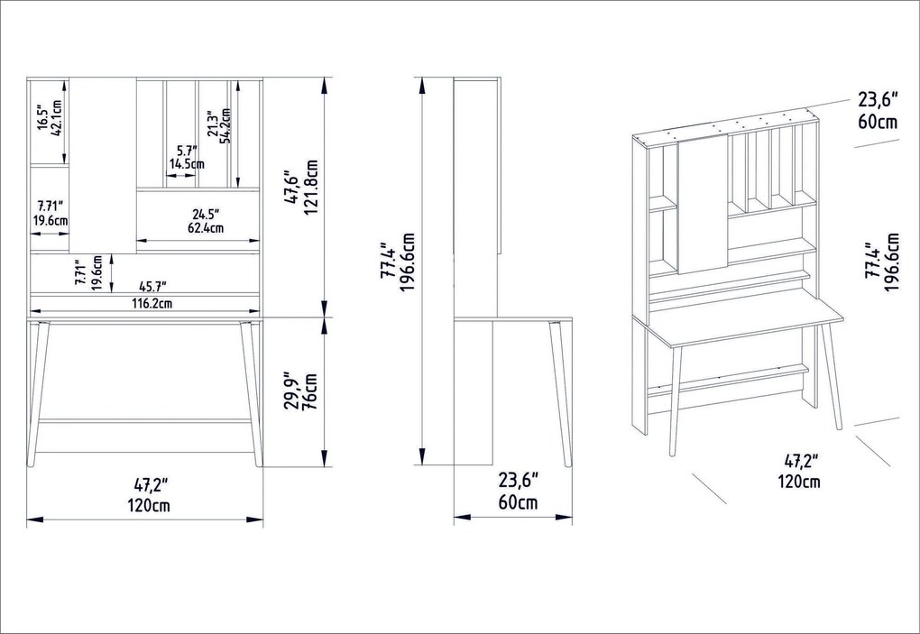 Secretária Wood – Branco Carvalho – 120 cm x 60 cm x 196,6 cm