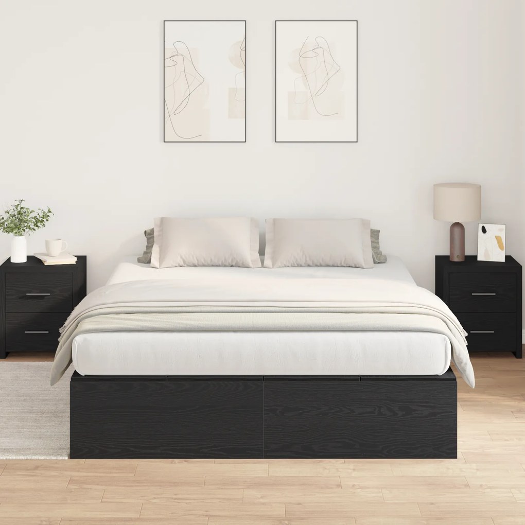 Cama com Armazenamento vidaXL Preto Carvalho 140x190 cm