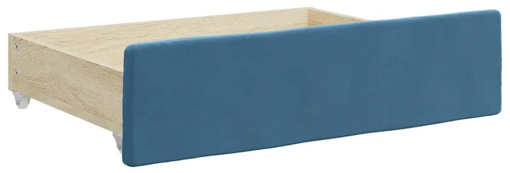 Gavetas de cama 2 pcs derivados de madeira e veludo azul