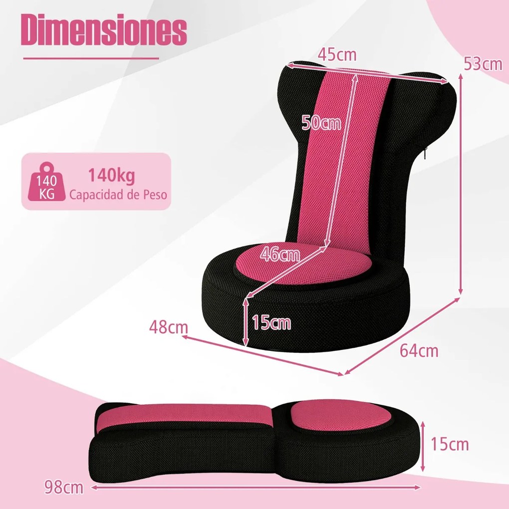 Cadeira de chão Cadeira de sofá com apoio para a cabeça e encosto ajustável Estrutura metálica resistente Rosa