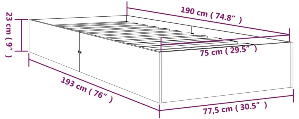 Estrutura cama pequena solteiro 75x190 cm madeira maciça cinza