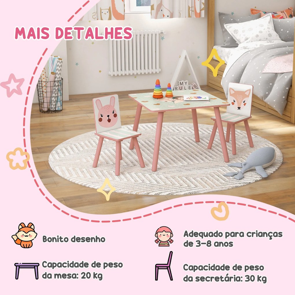 ZONEKIZ Conjunto de Mesa e Cadeiras para Crianças de 3 Peças Mesa Infa