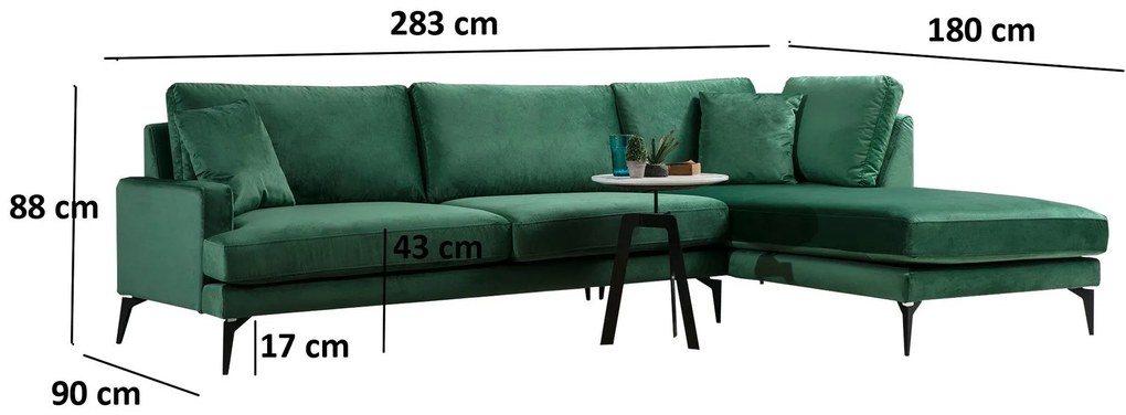 Sofá de Canto Papira – Verde – 283 x 180 cm