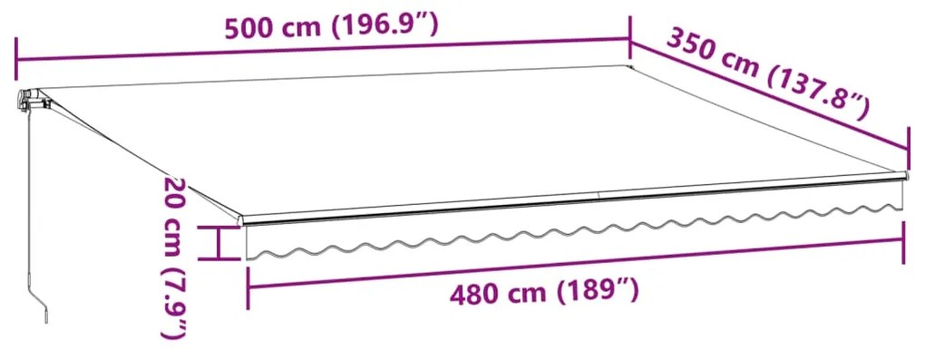 Toldo retrátil manual com luz LED 500x350 cm castanho