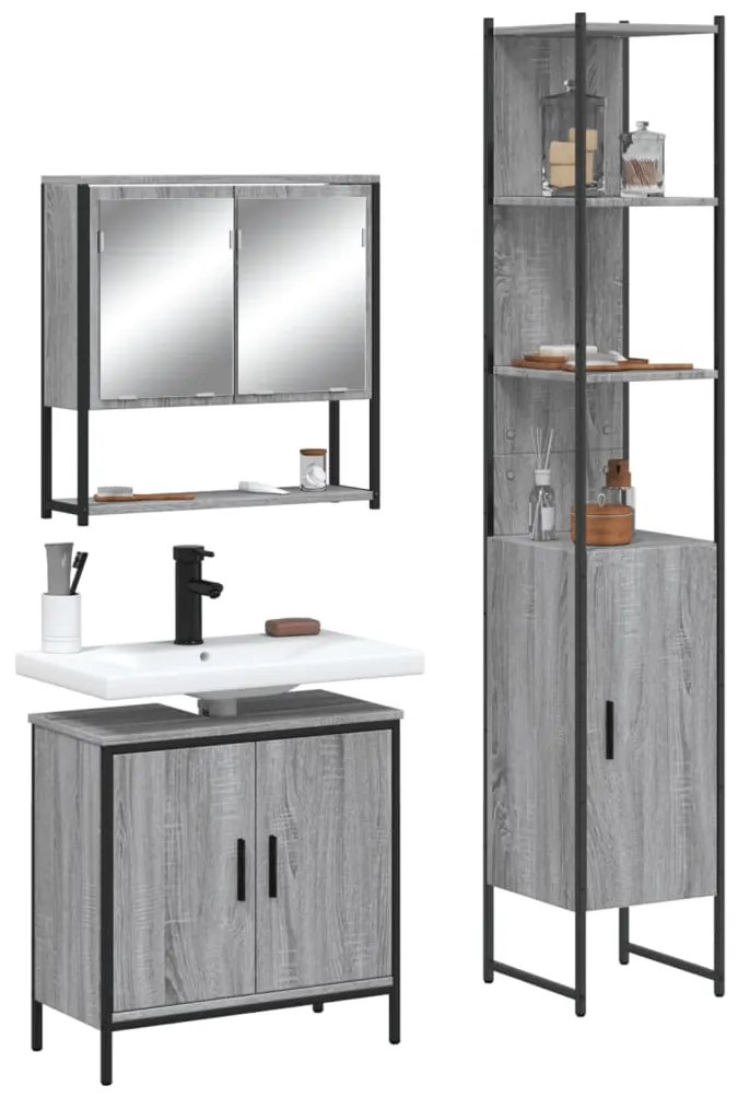 vidaXL 3 pcs Conjunto móveis casa de banho madeira proc. cinza sonoma