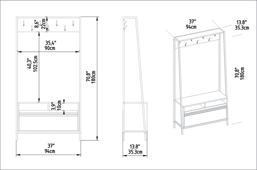 Hall Stand Devin – Branco – 94x180x35,3 cm