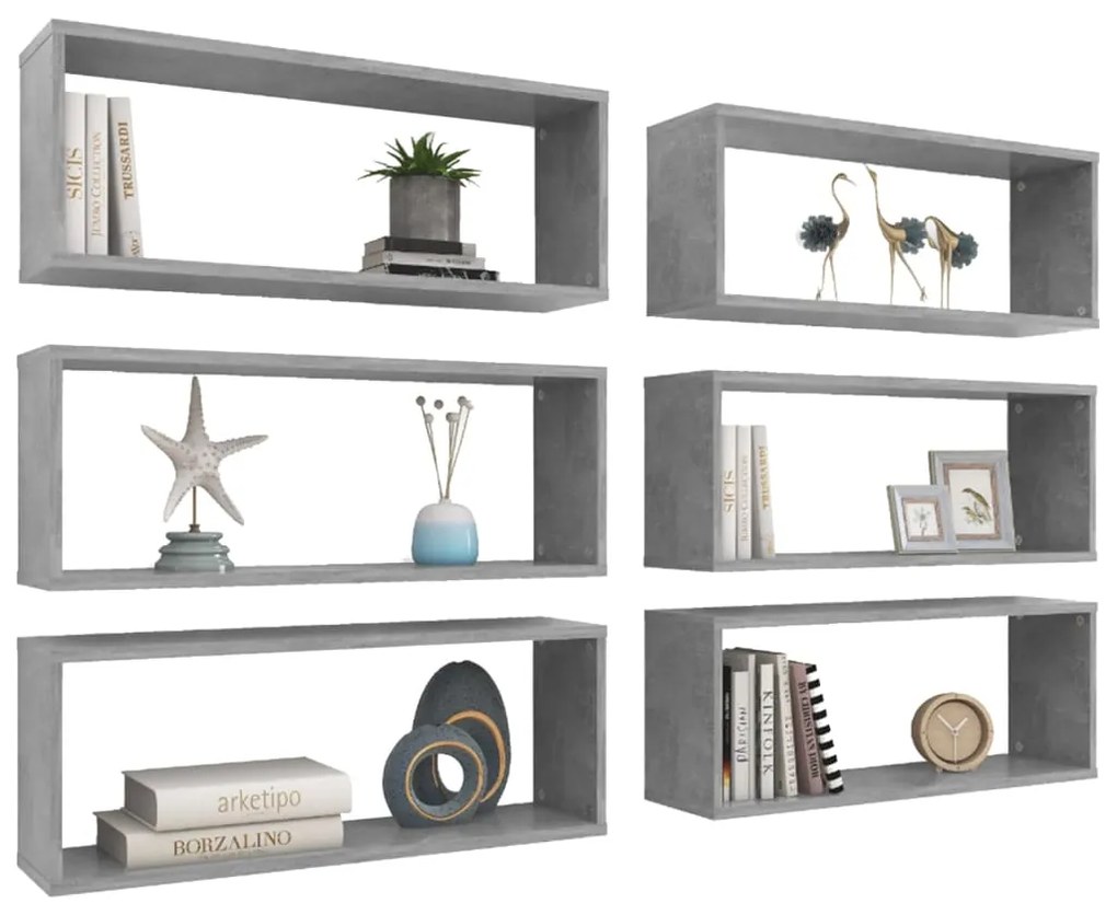 Prateleiras parede forma de cubo 6pcs 60x15x23 cm cinza cimento