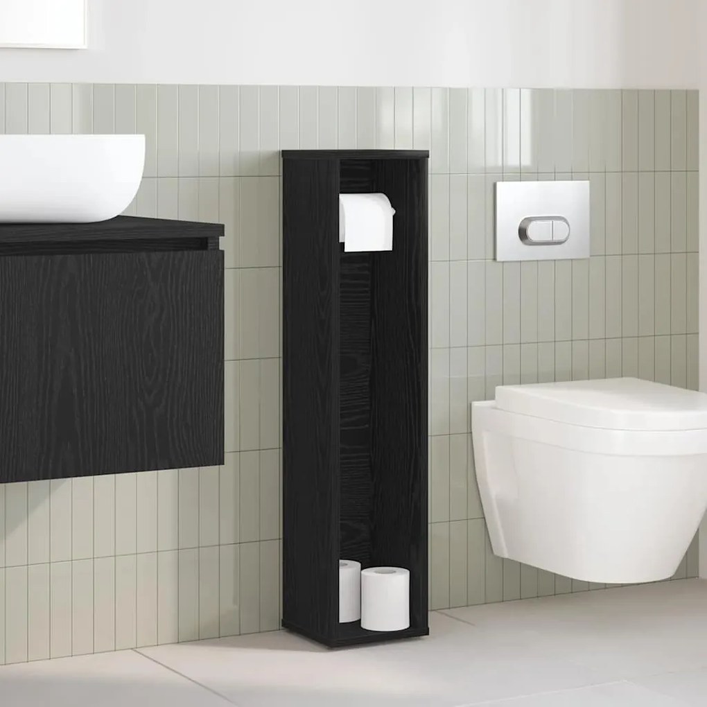 Móvel p/ casa de banho c/ suporte de rolos 20,5x20x90 cm preto