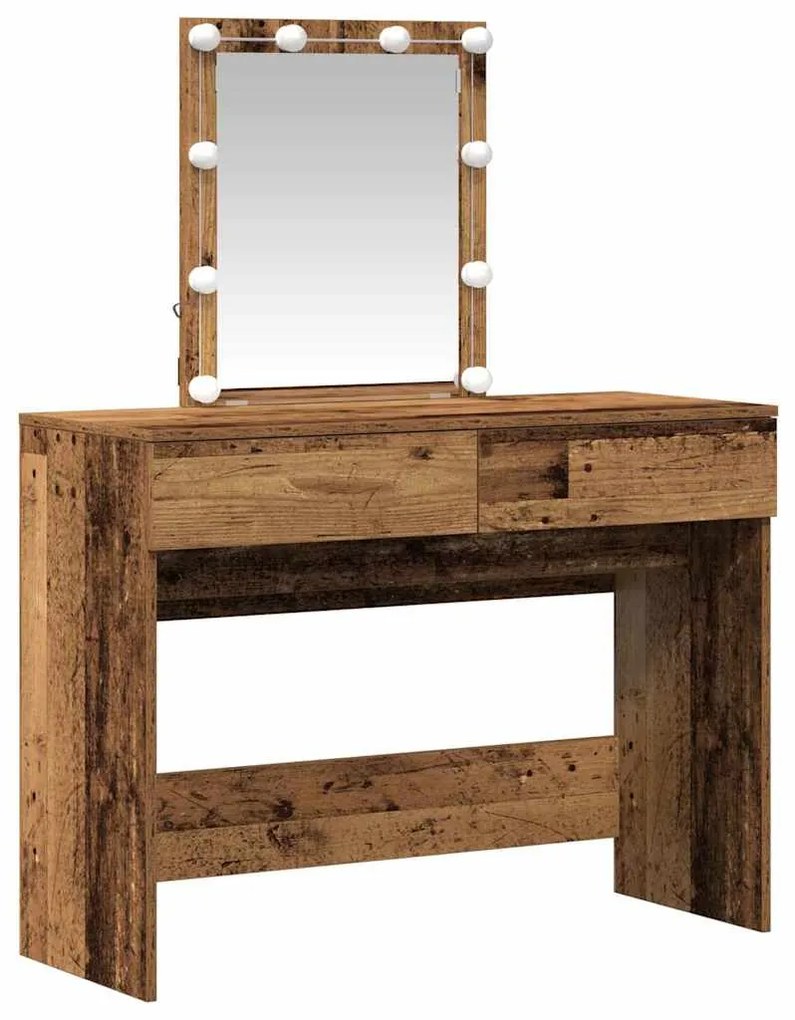 Mesa de Maquiagem com Espelho e Luzes LED Madeira Antiga e Madeira de